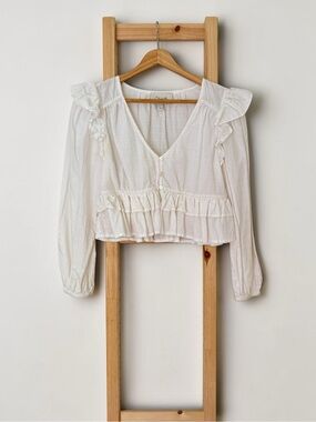 Cleobella Mandie Organic Cotton Ruffle Peasant Blouse White Boho XS